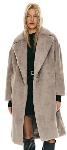 Orolay Women's Fuzzy Fleece Winter Jacket Faux Fur Lapel Coat Mid-Length Sherpa Teddy Coat Grey L