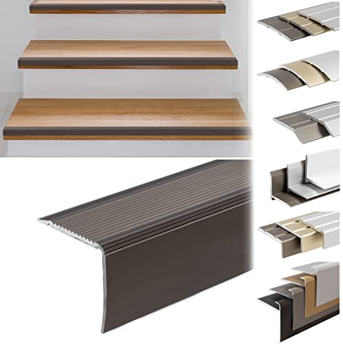 KARAT Profilo per scaletta a forma di L in alluminio, 1 pezzo, 134 x 3 x 2 cm, autoadesivo, bronzo per parquet e laminato, con materiale di montaggio, profilo a gradino in 3