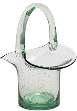 KWQBHW Glass Basket Vase Clear Totebag Flower Vase with Bubble Hand Blown Purse Vase Fish Bowl Vase with Handles Small Fish Tank for Home Living Room Decor