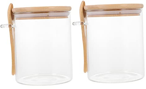 COLLBATH 2stücke Vorratsgläser Aus Glas Mit Bambusdeckel Und Holzlöffel Luftdichtes Küchen Aufbewahrungsglas Zur Lebensmittel Lagerung Wiederverschließbare Gewürzbehälter Für Snacks Und