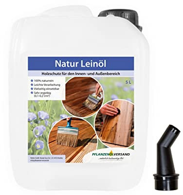 5L Natur Leinöl Holzschutz | Holz Pflegeöl | Holzpflege | Holzöl | Leinöl Holz | Ausgießer
