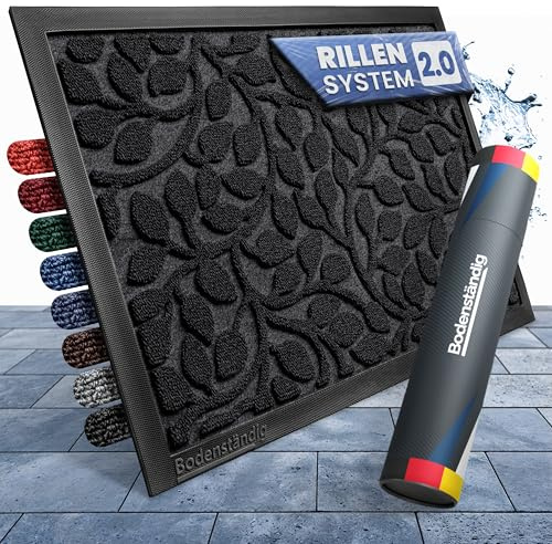 Bodenständig® Fußmatte außen - rutschfest & saugstark - Fußabtreter Schwarz | Rillensystem 2.0 - Fussmatte aussen 60x90cm - perfekte Größe - Ideal für innen und überdachte Außenbereiche - Blattmotiv