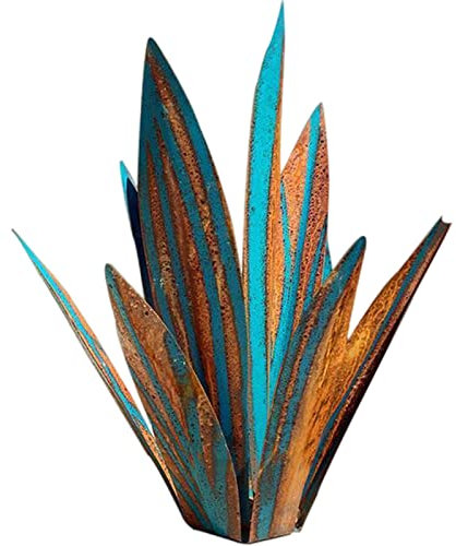 Samnuerly 65 cm Groß Tequila Rustikale Skulptur Tequila Rustikale Skulptur 9 Blätter Metall Agave Pflanze Garten Pflanze Ornament Eisenkunst Pflanze Wohnkultur (Blue)