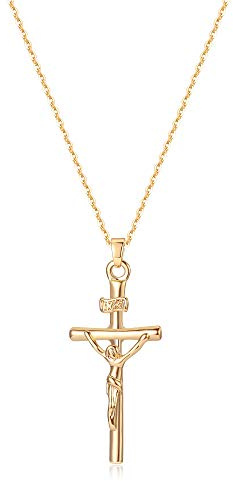 Jenosy Gold Kreuzkette Damen - Personalisierte Kette mit Kreuzanhänger, Hypoallergene 18K Vergoldete Kette, Modeschmuck für Frauen und Mädchen