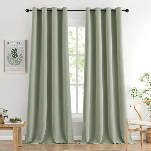 MIULEE Tenda Verde Salvia 2 Pezzi 140x245 CM, Verdi Tende Camera da Letto Soggiorno Moderna, Tende Oscuranti con Anelli per Finestre Salotto, Tenda Oscurante Termica da Interno
