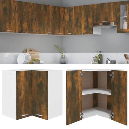 TANZEM Eck-Hängeschrank, Kitchen Wall Cabinet, Küchenschrank, Küchenhängeschränke, Wandschrank Küche, Räuchereiche 57x57x60 cm Holzwerkstoff