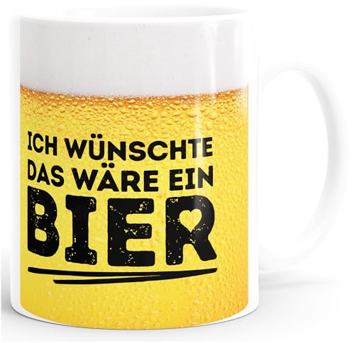 MoonWorks® Kaffee-Tasse Ich wünschte ich wäre ein Bier Spruch Alkohol Geschenke für Männer Papa Bierliebhaber Weiss 11OzFullPrint