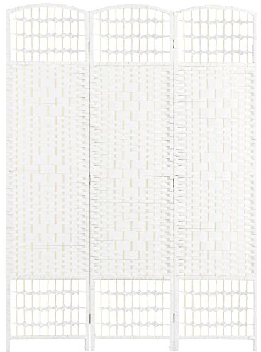 HOMCOM Biombo Separador de Ambientes de 3 Paneles 120x170 cm Divisor de Habitación Plegable de Cuerda de Papel y Marco de Madera Decoración para Dormitorio Salón Blanco