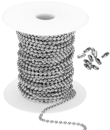 PATIKIL 3.0mm x 56ft 304 Stainless Steel Ball Chain, 1 Set Ball Chain Bead with 100 Pcs Matching Connector Clasp for Curtain Blind Pull, Tag Rings, DIY Crafts
