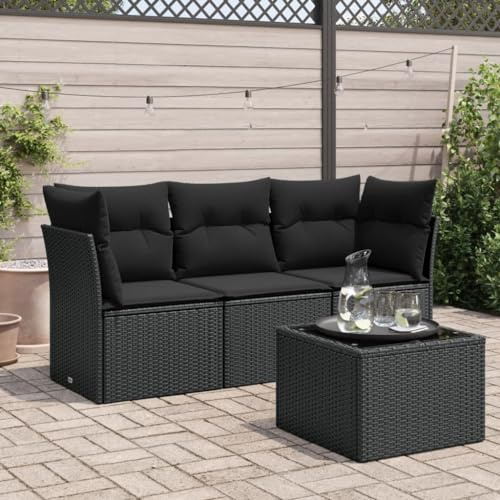 Festnight Gartensofa Rattan Sofa mit Stauraum 3 Sitzer Lounge Sofa Outdoor Rattansofa 3er Balkon Lounge Klein Balkonmöbel Couch Gartenlounge Gartenmöbel Polyrattan Schwarz