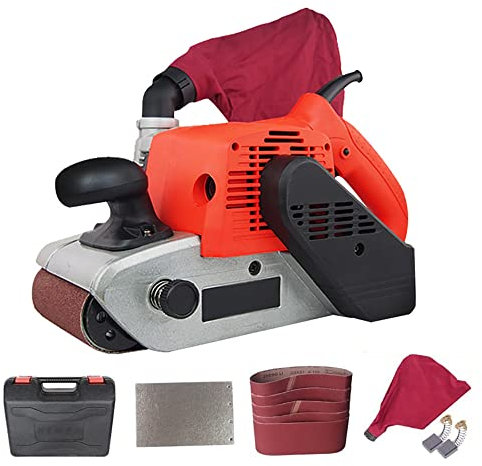 SYAFGYRV Lijadora de Banda de Grado Industrial de 1380 W, lijadora de 4 Pulgadas con Bolsa para Polvo y 5 Correas, pulidora portátil pequeña para el hogar para pulir