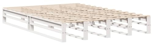 vidaXL Massivholzbett, Bettgestell Bettrahmen mit Lattenrost, Holzbett Bett für Schlafzimmer, Palettenbett Doppelbett, Weiß 120x190cm Kiefer