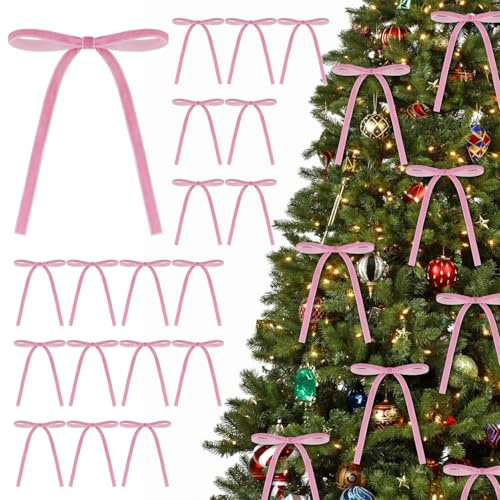 KKSTY 30Pcs Christmas Velvet Bows, Vintage Style Velvet Ribbon Bows for Christmas Tree, Gift Wrapping, Wreaths, Garlands, Wedding, Party, Home Decor,5x7 Inches (Pink)