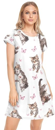CHIFIGNO Damen-Nachthemd, weich, bedruckt, Loungewear, Nachthemd, Sommer-Nachthemd, Kleid für Damen