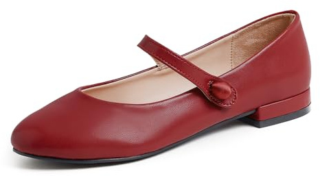 Feversole Napa Round Ballerina, damer klassiska ballerinaskor matta balerinaskor platta damskor, Platt häl av retro röd Napa, 39 EU
