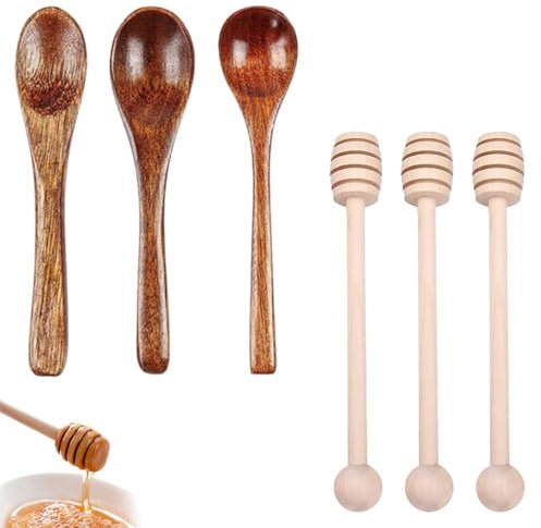 6 PCS Honey Spoons Set, Honey Spoon Wooden, Honey Stick, Honey Dipper Wooden, Handle Wooden Mixing Spoon, for Stirring Honey Tea Coffee Jam, Suitable for Wedding Party Gifts, Household Kitchens, Etc.