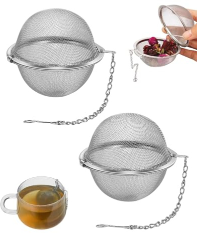 BARRU Lot de 2 passoires - à thé 4,5 cm avec chaîne en acier inoxydable Cuillère en maille d'acier inoxydable pour feuilles herbes filtre fruits