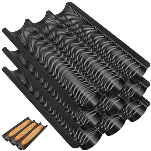 HEIYUET 3 moldes para baguette, 3 unidades, bandeja para baguette, 3 huecos, antiadherente, para horno, molde para baguette, bandeja para 3 baguettes, 38,5 x 28,5 cm
