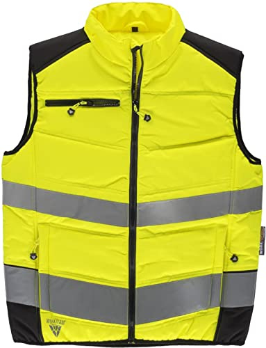 WORKTEAM Chaleco Acolchado Alta Visibilidad y Cintas Reflectantes. Chaleco Trabajo Multibolsillos. Unisex Amarillo XL