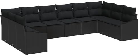 vidaXL Sofa Set mit Kissen 10 pcs Schwarz Poly Rattan, Garten- und Terrassenset, Moderne modulare Sofas, leicht, UV-beständig, Bequeme Außensitze, Al Fresco