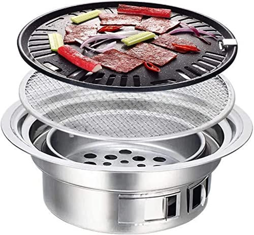 Parrilla portátil para barbacoa, parrilla de carbón de acero inoxidable estilo coreano, ideal para cocinar en interiores y exteriores, camping y barbacoas, diseño redondo para un uso fácil
