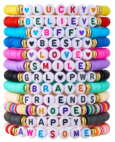UCLEVER Pulseras de la amistad para mujer, cuentas de arcilla, apilables, elásticas, bohemias, para verano, playa, capas elásticas, talla única, arcilla, No es una piedra preciosa
