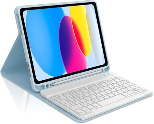 Occtingkind Custodia con Tastiera per iPad 11 Generazione A16 2025 11 e 10 Generazione 2022 10,9, Senza Retroilluminazione Senza Touchpad, Tastiera Bluetooth, Italiano Layout USB-C, Blu cielo