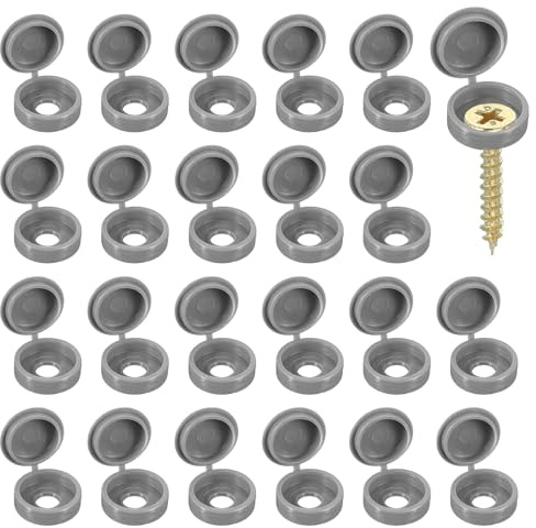 YELARXI Screw Snap Covers, Plastic Hinged Screw Cover Caps Shutter Screws Fold Snap Washer- Fitting for (Windows - Railings - Home Furniture - Cabinets) 6 mm & 100 Pack & Dark Gray