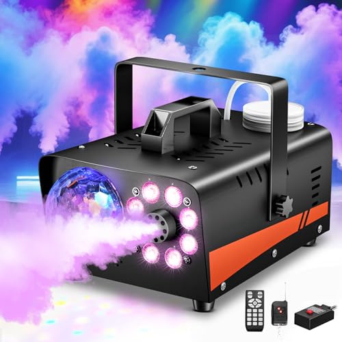 Dashsafe 1200W Fog Machine, Smoke Machine Fog with Disco Ball Lights, 6000CFM with 13-Color LED Effects, Wired And Wireless Remote Controls, Ideal for Indoor, Outdoor, Wedding, Parties, and Halloween