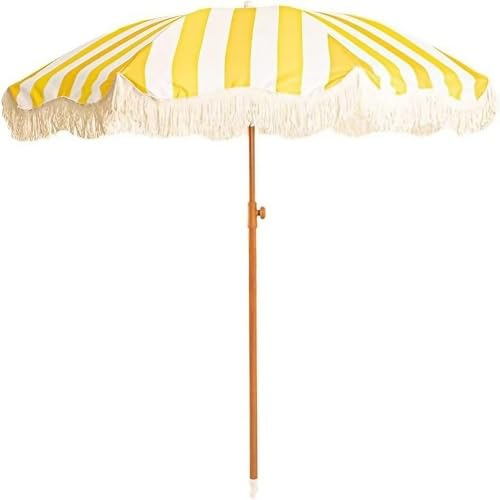 Parasol de terrasse à franges de 200 cm – Élégant parasol de plage avec pompons vintage élégants – Bouton poussoir d'inclinaison pour un réglage facile de l'ombre