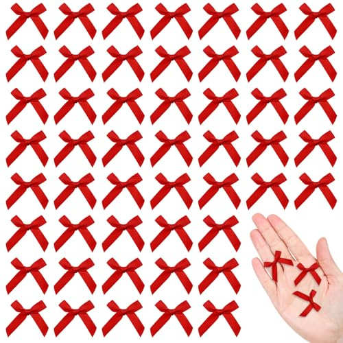 YUSHWENPTY Mini Satinband Schleifen, Satinschleife Rot, 4cm Geschenkschleifen Weihnachten, Kleine Schleifen Zum Basteln für DIY Geschenkverpackung, Basteln, Weihnachtsbaum (100 PCS)