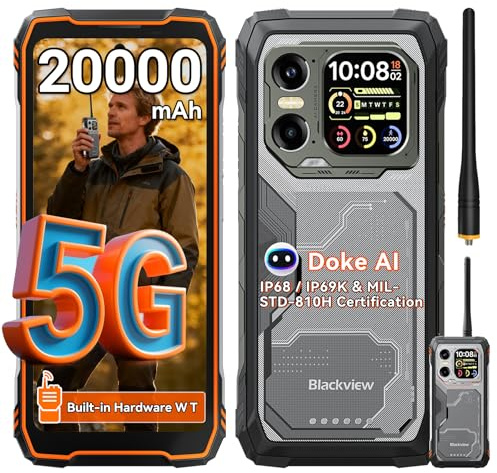 Blackview XPLORE 1 WT Téléphone Incassable 5G, 20000mAh Téléphone Portable Incassable, 48GB+512GB, 6,78 FHD+ & 2,01 120Hz Android 15, IP69K, 64MP+50MP+20MP, NFC/OTG/GPS/AI