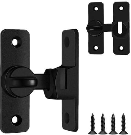 Aluminum Alloy Door Lock, 90/180 Degree Universal Door Latch Black Flip Lock with Screws for Bathroom, Bedroom, Cabinet, Shed, Patio Door Locks and Gate Security