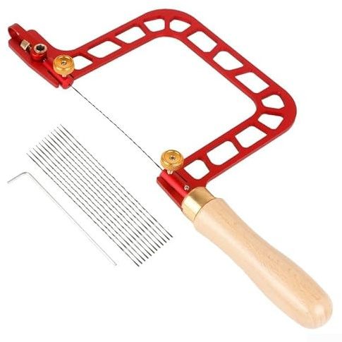 GLFLOW 7,6 cm U-förmige Holzbearbeitungssäge aus Aluminiumlegierung mit gezacktem Draht, bequemer Holzgriff, Rot (Säge + 12 Sägeblätter)