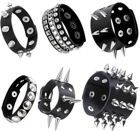 MmotZsb Nietenarmbänder 6er Set, Emoaccessoires für stilvolle Looks, Punkaccessoires mit robustem Design, Perfekte Ergänzung für Emoclothes und Punkschmuck