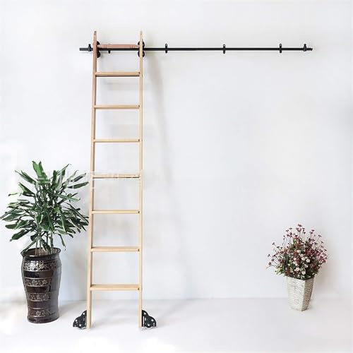 Schiebeleiter-Hardware-Kit – mobile Leiterschiene aus Stahl mit Bodenrollenrädern, komplettes Bücherregal, Schiebeleiter Ra (200 cm) für Bibliothek und Heimgebrauch