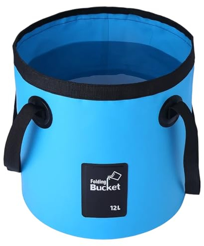 12L Folding Bucket, Blue Handy Foldingbucket with Handles, Collapsible Water Container, Portable Foldable Bucket Bag for Gardening Car Washing Beach Camping Fishing Travel