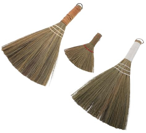 Abaodam Mini Escobas de Paja Tejidas a Mano, 3 Unidades (Color Claro, Amarillo), Pequeñas y Ligeras para Limpieza Doméstica, Escobas Artesanales para Cocina, Escritorio y