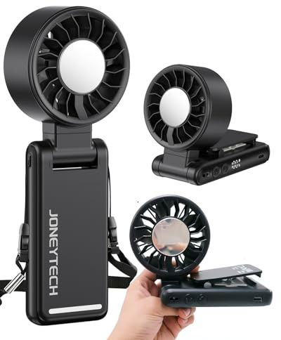 Joneytech Portable Hand held Fans with Ice Cooler, Turbo hand Fan with High Speed and Rechargeable Battery, Foldable/Neck/Mini Desk Fan with Clip, 12 Hrs Cooling Fan Holiday Travel Essentials（Black）