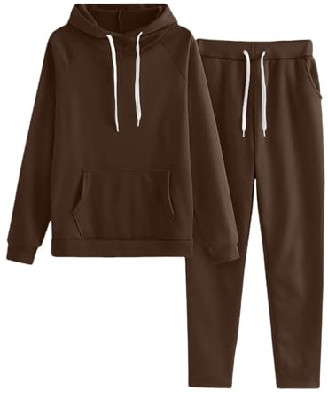 Générique Tuta da ginnastica per bambini, unisex, casual, tinta unita, maniche lunghe, per ragazzi e ragazze, pigiama, marrone, 15-16 anni