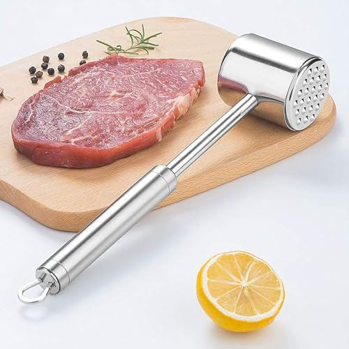 Suetou Martillo de carne de acero inoxidable 18/10, acabado brillante, mate, apto para lavavajillas, color gris