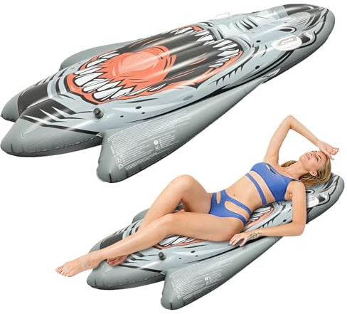 SilverChry Haifisch-Schwimmkörper, Aufblasbarer Hai-Schwimmschwimmer, Pool-Party-Lounge-Spielzeug für Erwachsene, Riesiger aufblasbarer Schwimmring, Schwimmbad Hai-Floaties