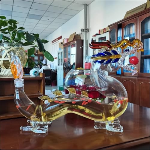 1 000 ml karaff dekanter whiskystaty skulptur - 3D whiskykaraff i 9 former av djur, rolig blyfri glasvinflaska, hembar dekorationspresenter (drake)