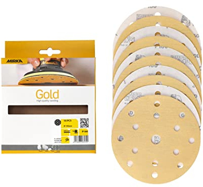 Mirka Disque abrasif auto-agrippant Gold Ø150 mm 15 trous P180 10 pcs | Compatible avec ponceuses à 15 trous performant sur plâtre mastic panneaux particules bois peinture finition lisse