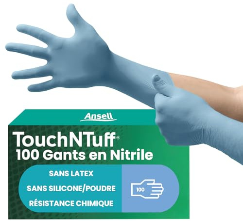 Ansell TouchNTuff 92-665 Nitril Einweghandschuhe Puderfrei, Professionelle Schutzhandschuhe für Chemie und Mechanik, Lebensmittel Einmalhandschuhe, Latexfrei, Blau, Größe S (100 Handschuhe)