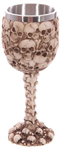 Puckator Copa decorativa de calaveras y espinas - temática de calaveras y huesos - Decoración del hogar - Copa de vino - Accesorios decorativos de fantasía para el hogar - Acero inoxidable - Resina
