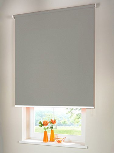 Hochwertiges Verdunkelungsrollo Mittelzugrollo Springrollo Rollo Verdunkelung 95 x 120 cm / 95x120 cm grau // Verdunkelungsrollo/Verdunkelungs-Rollo/Fensterrollo