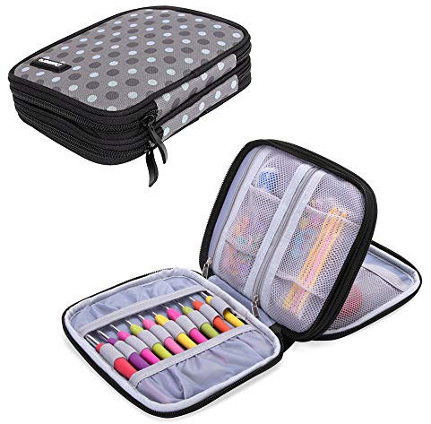 Costurero para material de ganchillo, de la marca Damero, con cremallera, portátil, para guardar tu juego de agujas de punto y de ganchillo