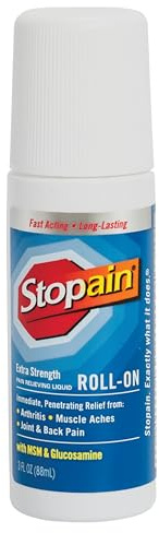 Stopain Pain Relief Roll On Gel 3oz, USA Made, Max Strength Fast Acting with MSM, Glucosamine, Menthol for Arthritis, Lower Back, Knee, Neck, HSA FSA Approved OTC Topical Analgesic Products