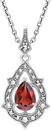 Esse Marcasite de style victorien en argent Sterling avec grenat et marcassite Chaîne de 46 cm